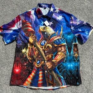 NWT Men’s Short Sleeve Button Up Patriotic, American Flag, Eagle, Large Shirt